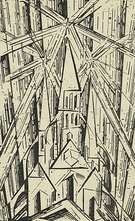 Lyonel Feininger (Illustration), Walter Gropius (Autor) / Manifest und Programm des Staatlichen Bauhauses, April 1919, mit Titelblatt "Kathedrale" von Lyonel Feininger, 1919 / Bauhaus-Archiv Berlin / © VG Bild-Kunst Bonn